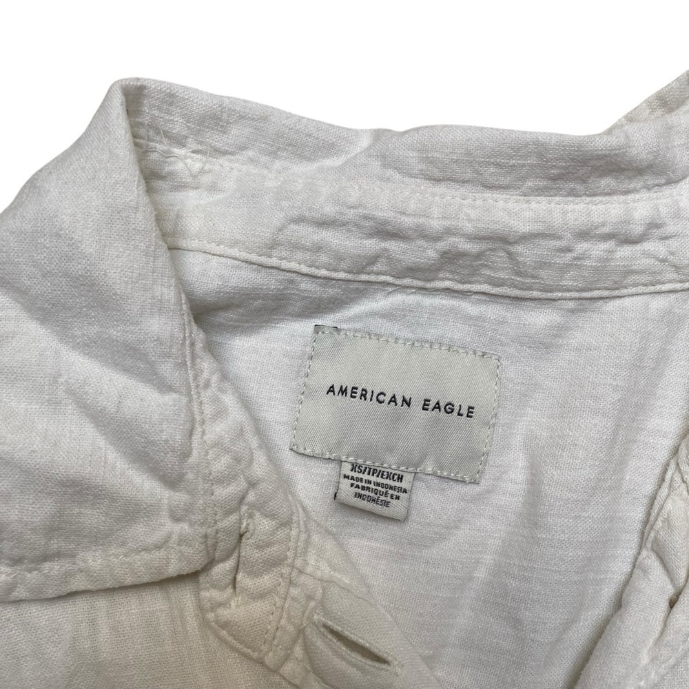 American Eagle Linen Blend Cropped Utility Shirt Jacket White Button Front XS - Picture 14 of 14